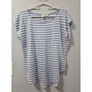 C&C California Linen Striped White and Blue Blouse, Women's Large
